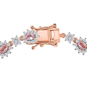D'Joy Narsipatnam Pink Spinel and White Zircon 5.25 ctw Blush Fleur Bracelet in 18K Vermeil Rose Gold Over Sterling Silver (6.50 In)