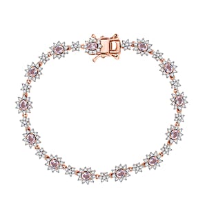D'Joy Narsipatnam Pink Spinel and White Zircon 5.85 ctw Blush Fleur Bracelet in 18K Vermeil Rose Gold Over Sterling Silver (7.25 In)