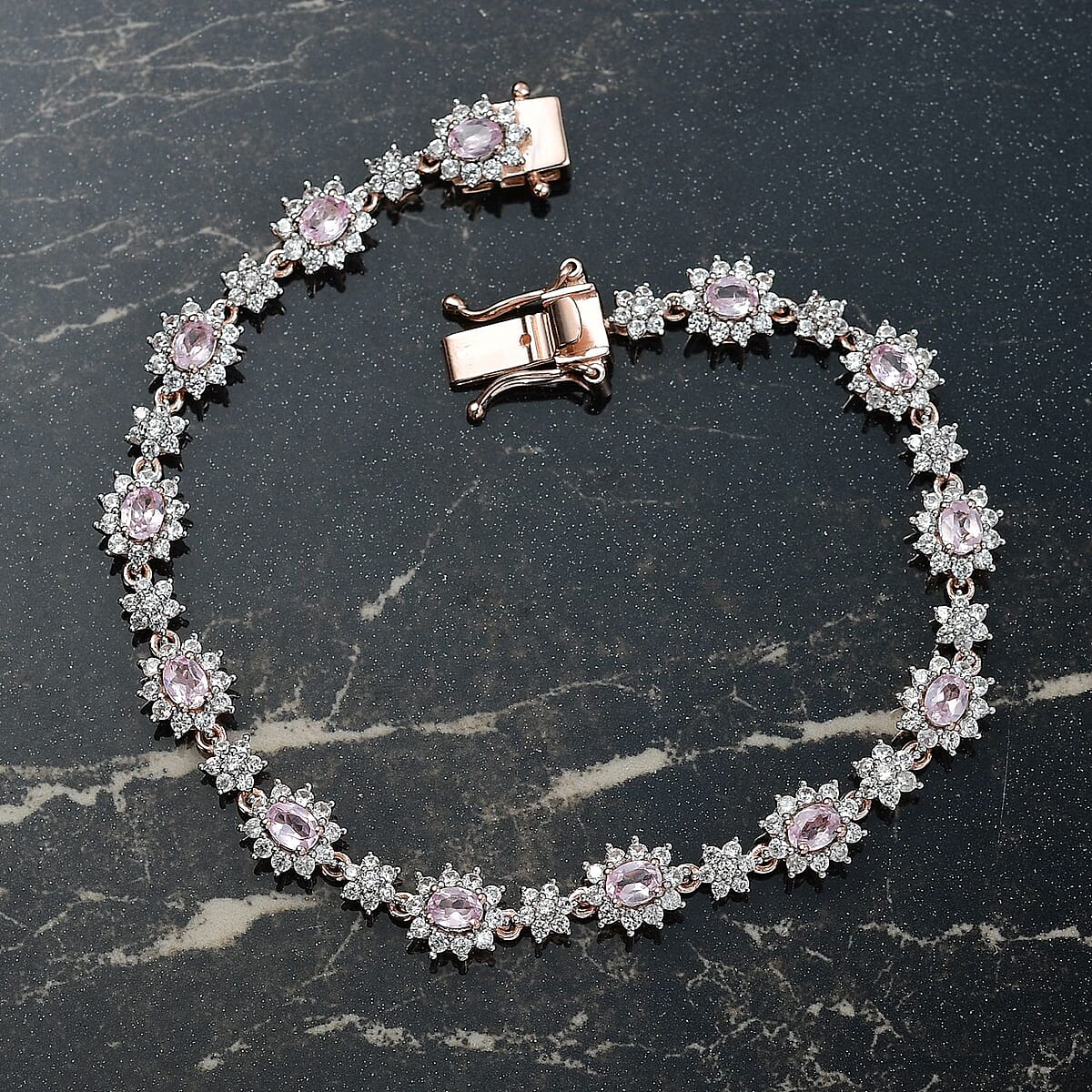 D'Joy Narsipatnam Pink Spinel and White Zircon 5.85 ctw Blush Fleur Bracelet in 18K Vermeil Rose Gold Over Sterling Silver (7.25 In) image number 1