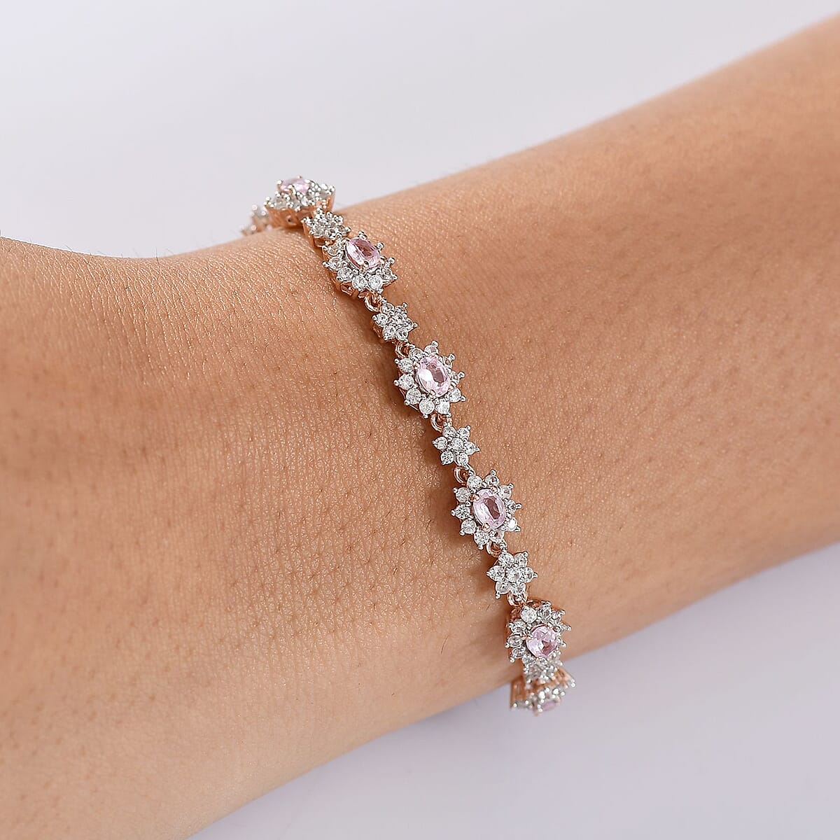 D'Joy Narsipatnam Pink Spinel and White Zircon 5.85 ctw Blush Fleur Bracelet in 18K Vermeil Rose Gold Over Sterling Silver (7.25 In) image number 2