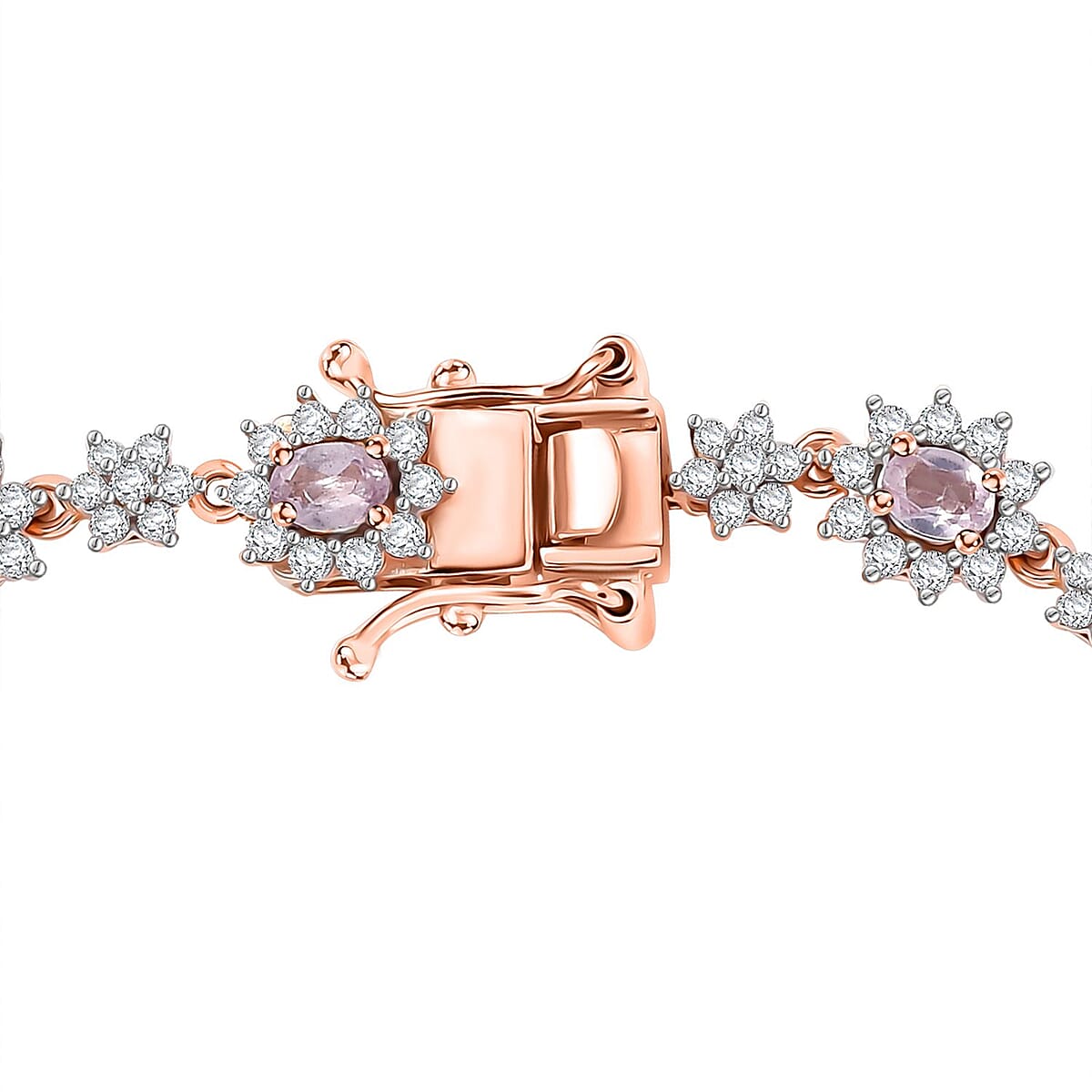 D'Joy Narsipatnam Pink Spinel and White Zircon 5.85 ctw Blush Fleur Bracelet in 18K Vermeil Rose Gold Over Sterling Silver (7.25 In) image number 3