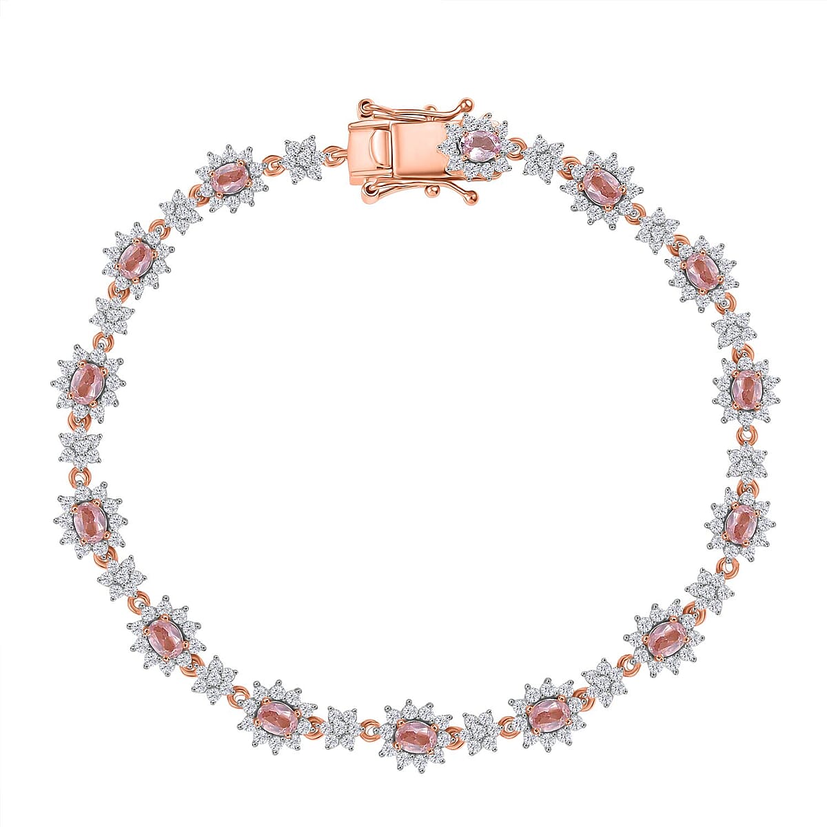 D'Joy Narsipatnam Pink Spinel and White Zircon 6.30 ctw Blush Fleur Bracelet in 18K Vermeil Rose Gold Over Sterling Silver (8.00 In) image number 0