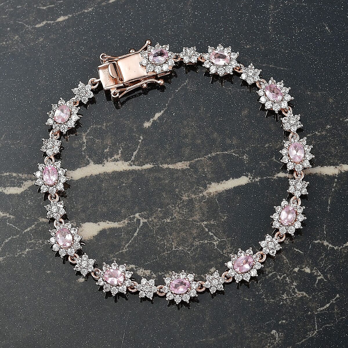 D'Joy Narsipatnam Pink Spinel and White Zircon 6.30 ctw Blush Fleur Bracelet in 18K Vermeil Rose Gold Over Sterling Silver (8.00 In) image number 1