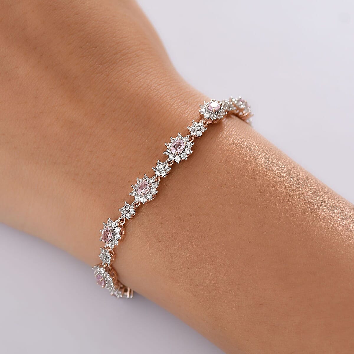 D'Joy Narsipatnam Pink Spinel and White Zircon 6.30 ctw Blush Fleur Bracelet in 18K Vermeil Rose Gold Over Sterling Silver (8.00 In) image number 2