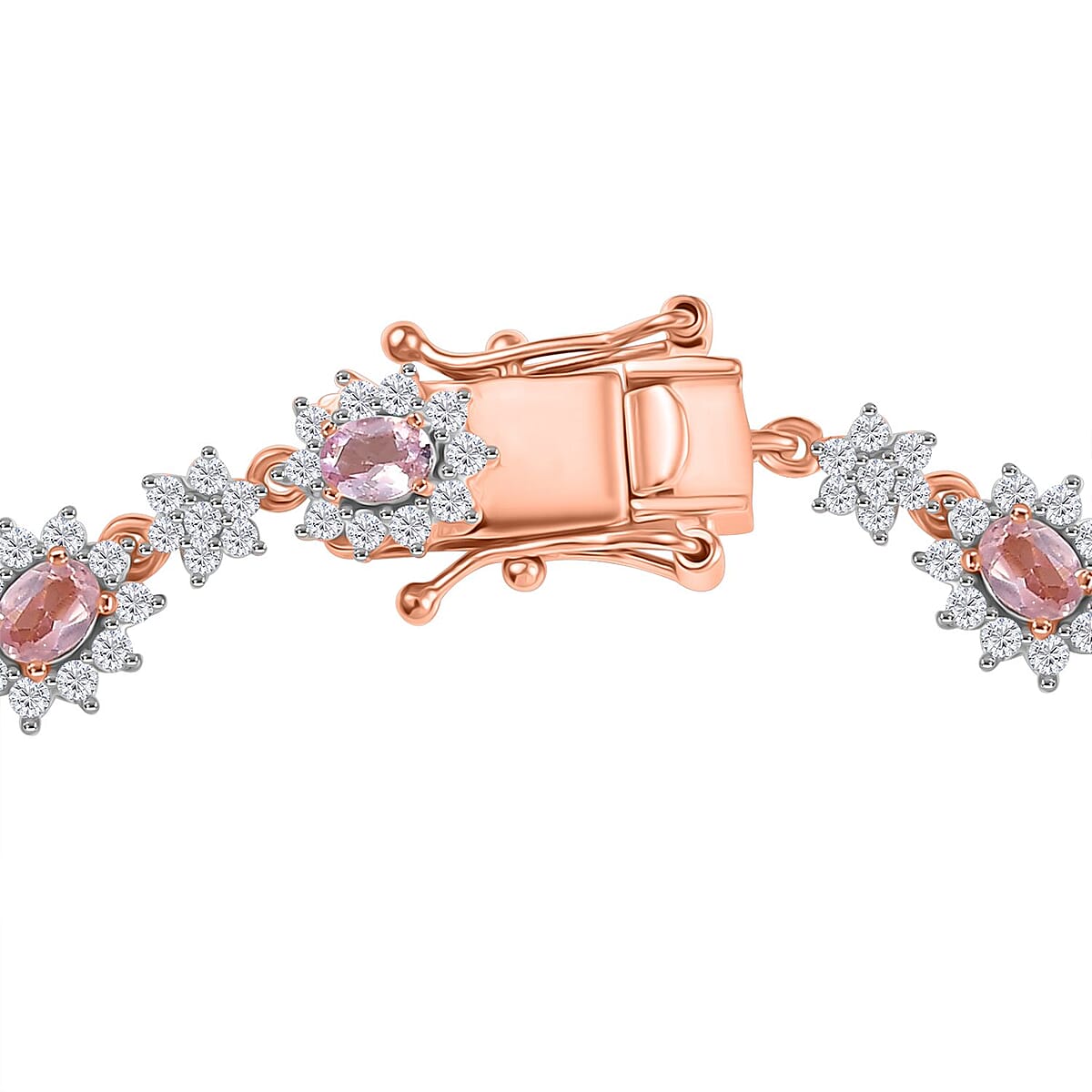 D'Joy Narsipatnam Pink Spinel and White Zircon 6.30 ctw Blush Fleur Bracelet in 18K Vermeil Rose Gold Over Sterling Silver (8.00 In) image number 3