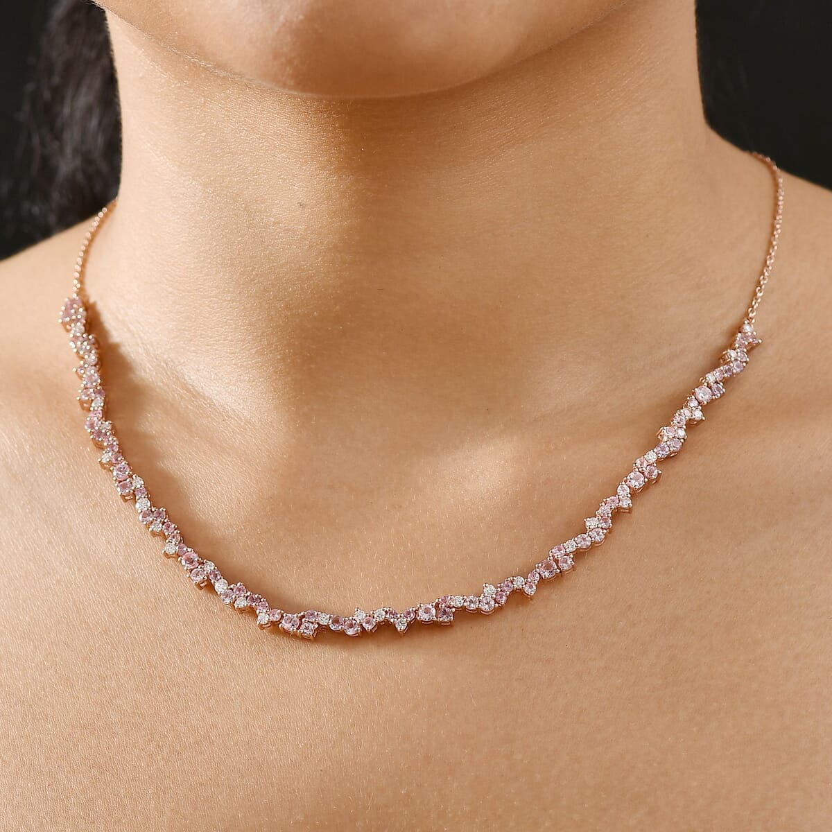 D'Joy Narsipatnam Pink Spinel and Moissanite 6.00 ctw Whispering Petals Necklace in 18K Vermeil Rose Gold Over Sterling Silver 18 Inches image number 2