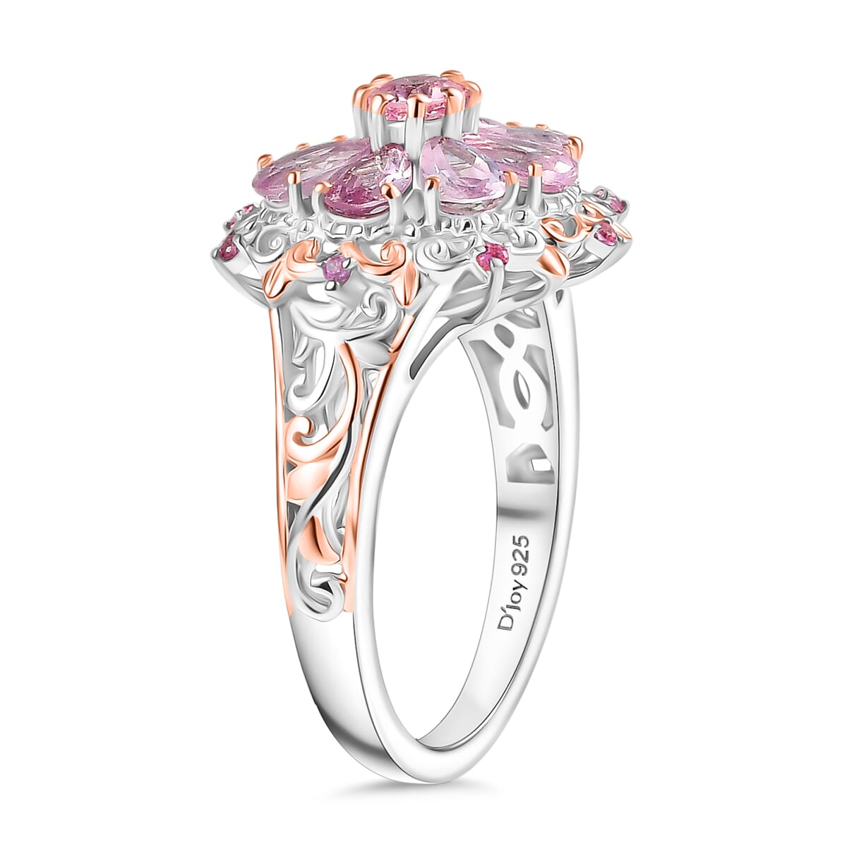 D'Joy Narsipatnam Pink Spinel 1.90 ctw Floral Empress Ring in 18K Vermeil RG and Rhodium Over Sterling Silver (Size 10.0) image number 3