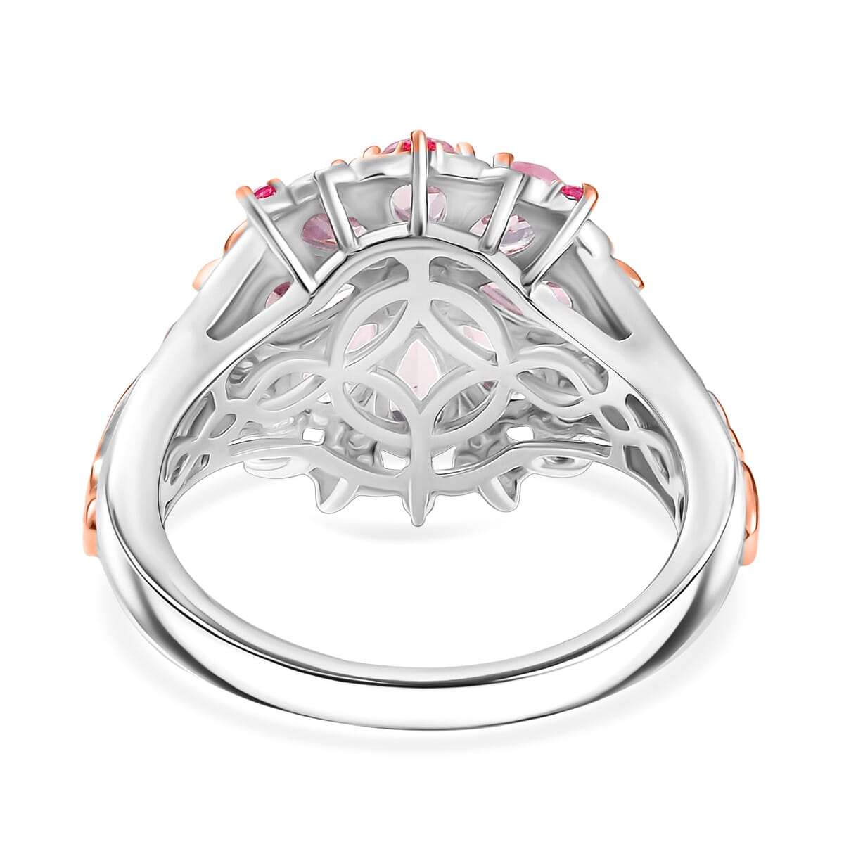 D'Joy Narsipatnam Pink Spinel 1.90 ctw Floral Empress Ring in 18K Vermeil RG and Rhodium Over Sterling Silver (Size 10.0) image number 4