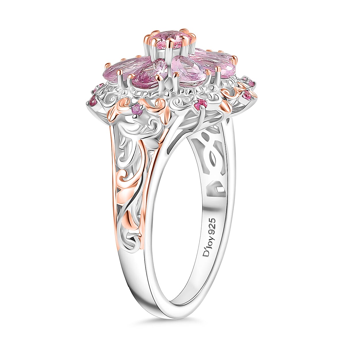 D'Joy Narsipatnam Pink Spinel 1.90 ctw Floral Empress Ring in 18K Vermeil RG and Rhodium Over Sterling Silver (Size 6.0) image number 3
