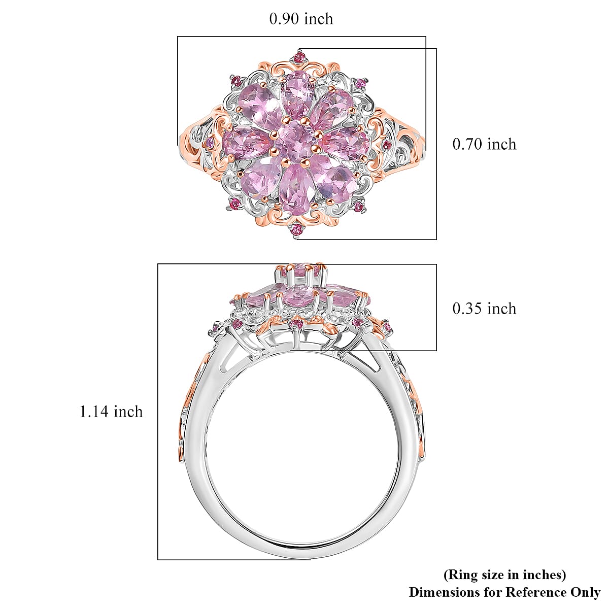 D'Joy Narsipatnam Pink Spinel 1.90 ctw Floral Empress Ring in 18K Vermeil RG and Rhodium Over Sterling Silver (Size 6.0) image number 5