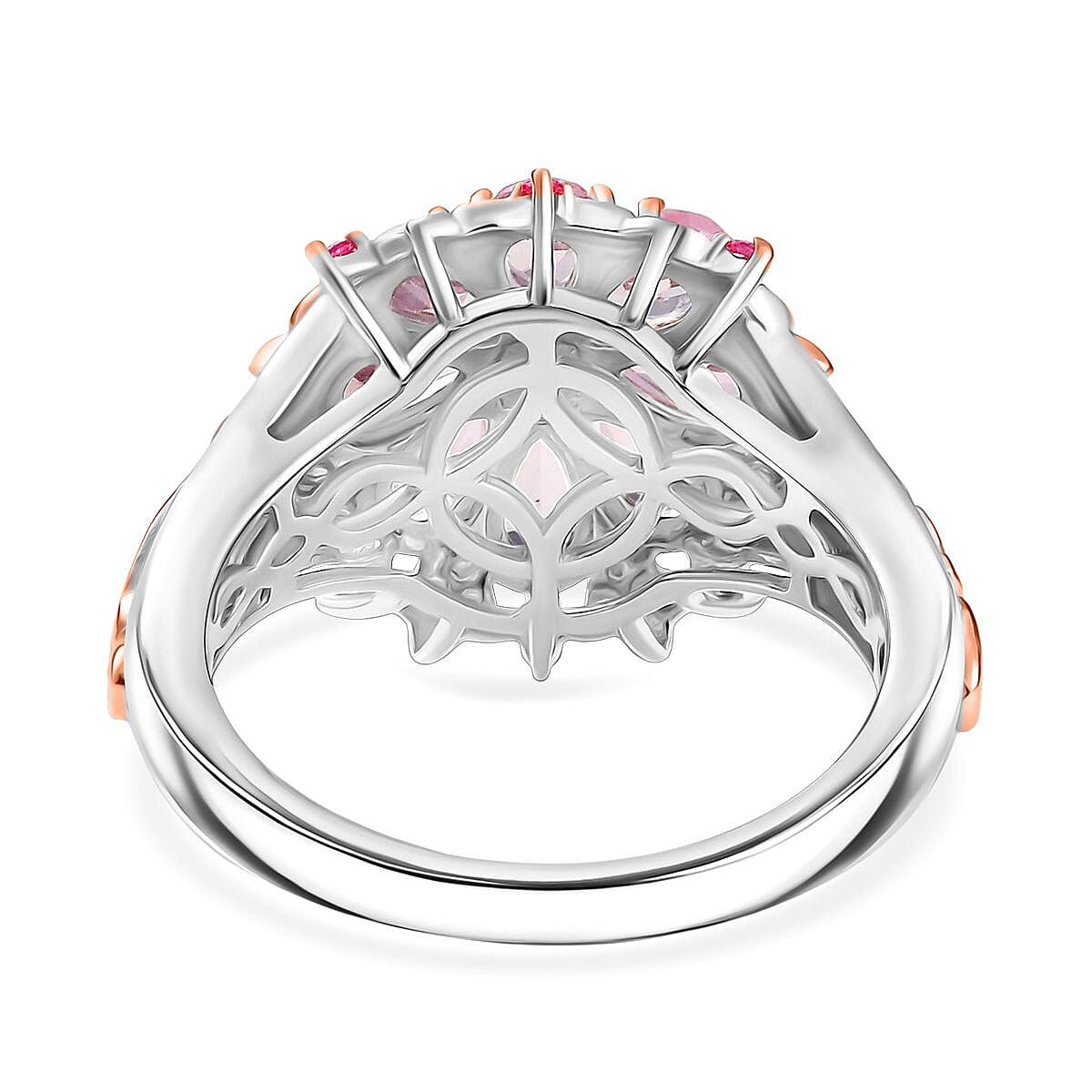 D'Joy Narsipatnam Pink Spinel 1.90 ctw Floral Empress Ring in 18K Vermeil RG and Rhodium Over Sterling Silver (Size 7.0) image number 4