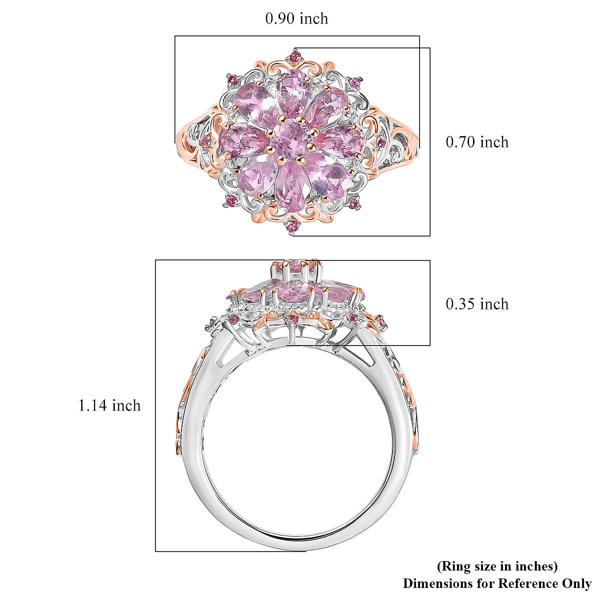 D'Joy Narsipatnam Pink Spinel 1.90 ctw Floral Empress Ring in 18K Vermeil RG and Rhodium Over Sterling Silver (Size 7.0) image number 5