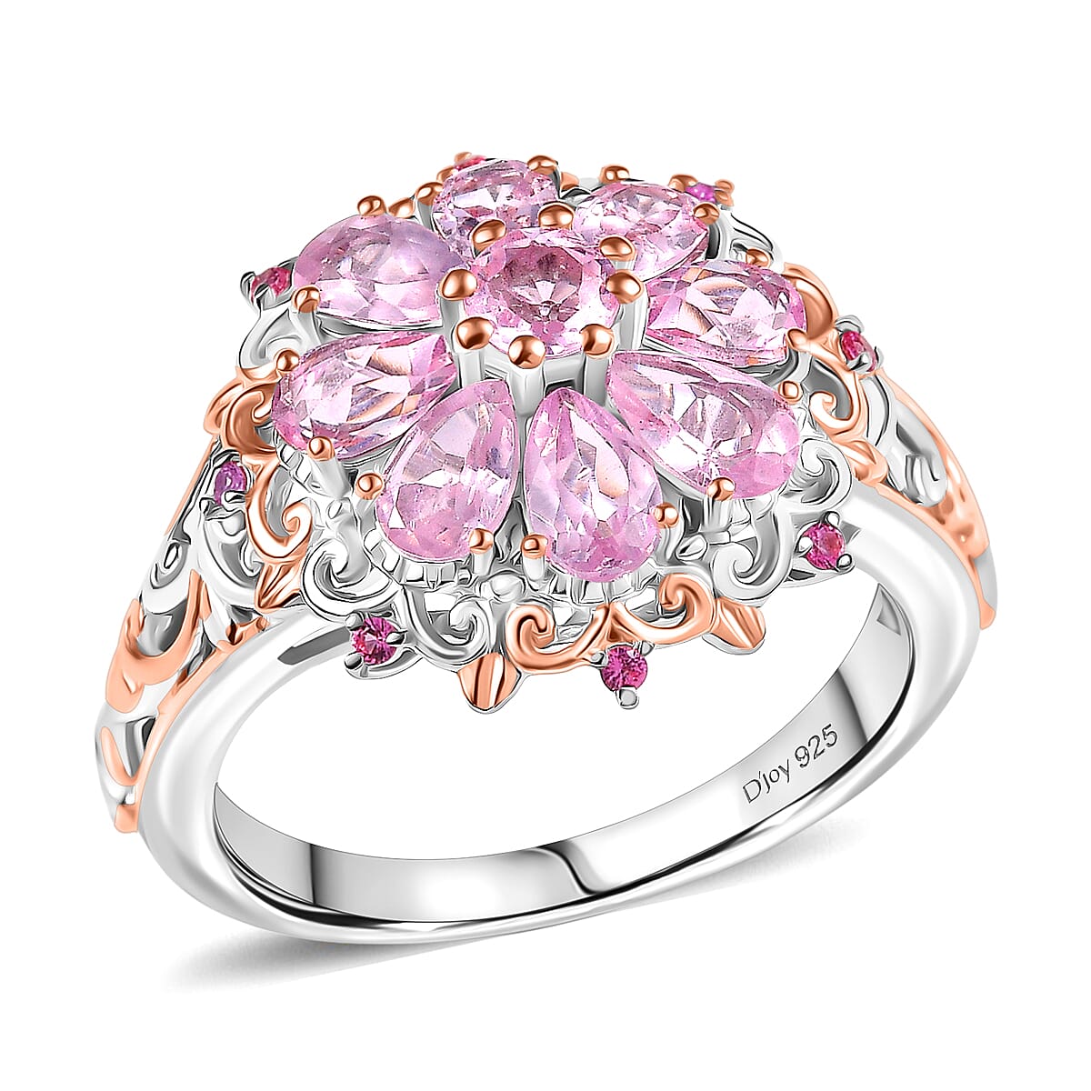 D'Joy Narsipatnam Pink Spinel 1.90 ctw Floral Empress Ring in 18K Vermeil RG and Rhodium Over Sterling Silver (Size 9.0) image number 0