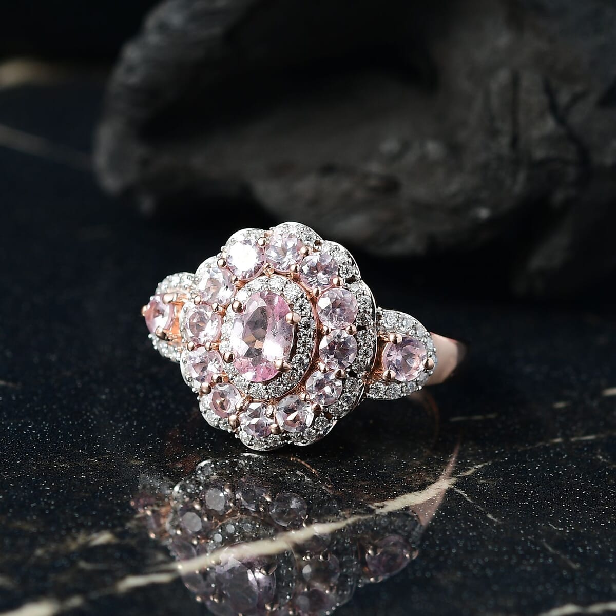 D'Joy Narsipatnam Pink Spinel and Moissanite 2.20 ctw Royal Bloom Ring in 18K Vermeil Rose Gold Over Sterling Silver (Size 10.0) image number 1