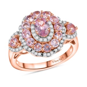 D'Joy Narsipatnam Pink Spinel and Moissanite 2.20 ctw Royal Bloom Ring in 18K Vermeil Rose Gold Over Sterling Silver (Size 6.0)
