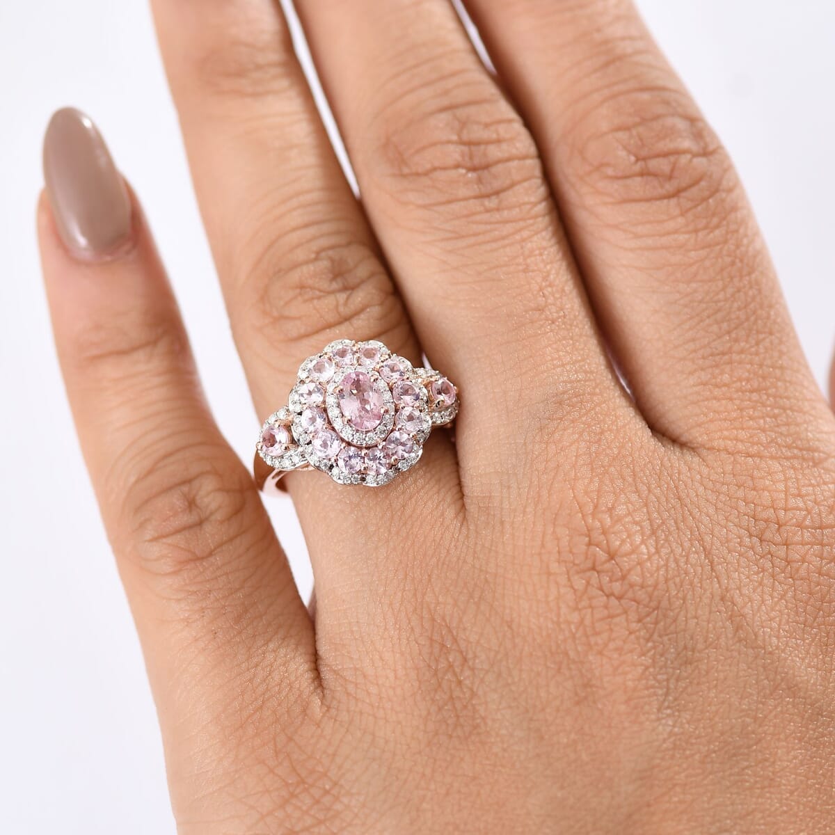 D'Joy Narsipatnam Pink Spinel and Moissanite 2.20 ctw Royal Bloom Ring in 18K Vermeil Rose Gold Over Sterling Silver (Size 6.0) image number 2