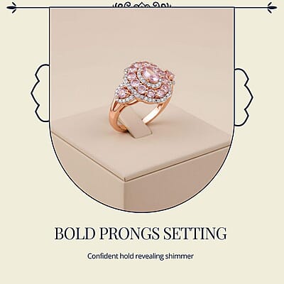D'Joy Narsipatnam Pink Spinel and Moissanite 2.20 ctw Royal Bloom Ring in 18K Vermeil Rose Gold Over Sterling Silver (Size 6.0)