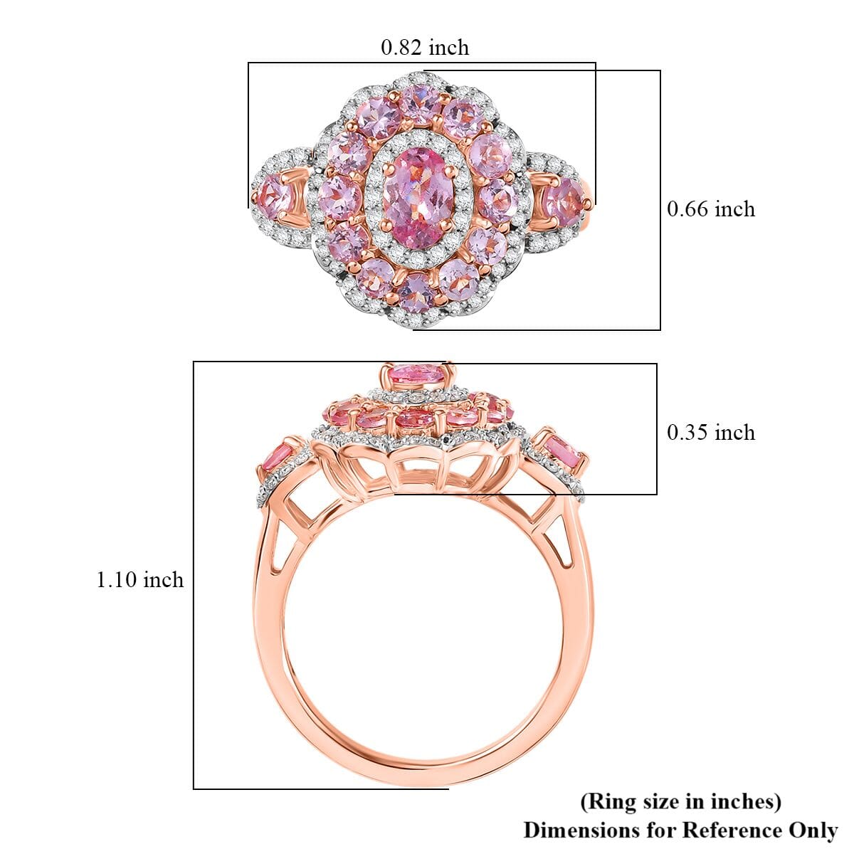 D'Joy Narsipatnam Pink Spinel and Moissanite 2.20 ctw Royal Bloom Ring in 18K Vermeil Rose Gold Over Sterling Silver (Size 6.0) image number 5
