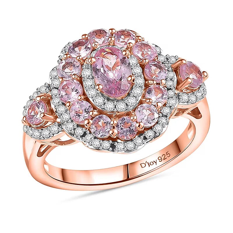 D'Joy Narsipatnam Pink Spinel and Moissanite 2.20 ctw Royal Bloom Ring in 18K Vermeil Rose Gold Over Sterling Silver (Size 7.0)
