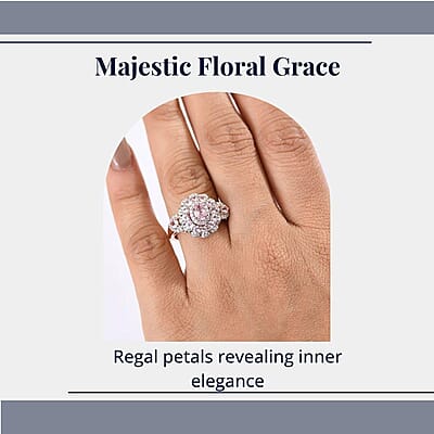 D'Joy Narsipatnam Pink Spinel and Moissanite 2.20 ctw Royal Bloom Ring in 18K Vermeil Rose Gold Over Sterling Silver (Size 7.0)