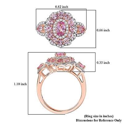D'Joy Narsipatnam Pink Spinel and Moissanite 2.20 ctw Royal Bloom Ring in 18K Vermeil Rose Gold Over Sterling Silver (Size 7.0)
