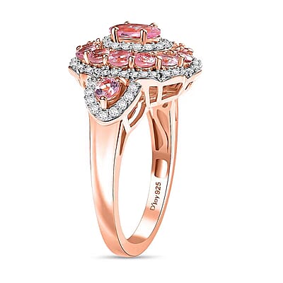 D'Joy Narsipatnam Pink Spinel and Moissanite 2.20 ctw Royal Bloom Ring in 18K Vermeil Rose Gold Over Sterling Silver (Size 7.0)