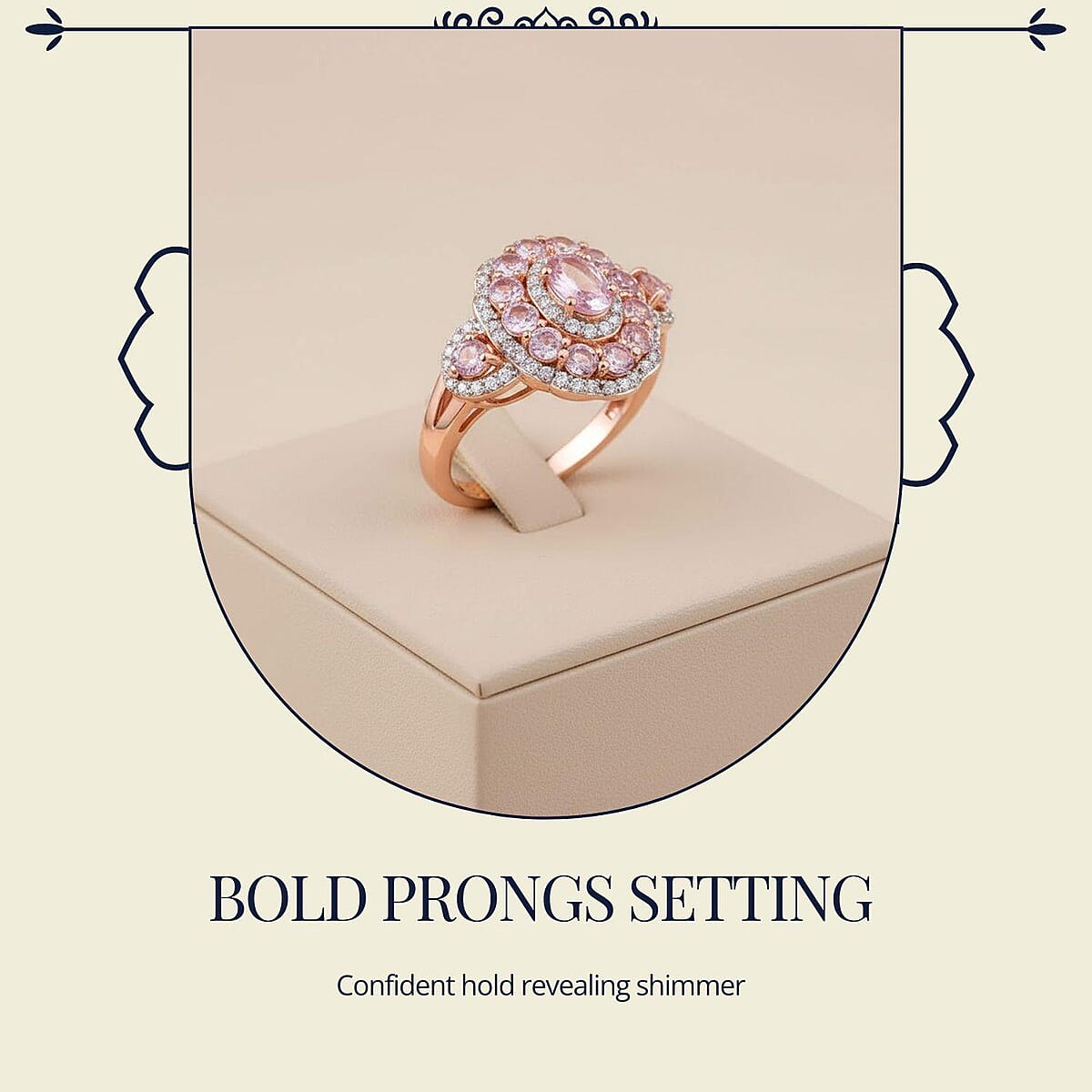 D'Joy Narsipatnam Pink Spinel and Moissanite 2.20 ctw Royal Bloom Ring in 18K Vermeil Rose Gold Over Sterling Silver (Size 8.0) image number 2