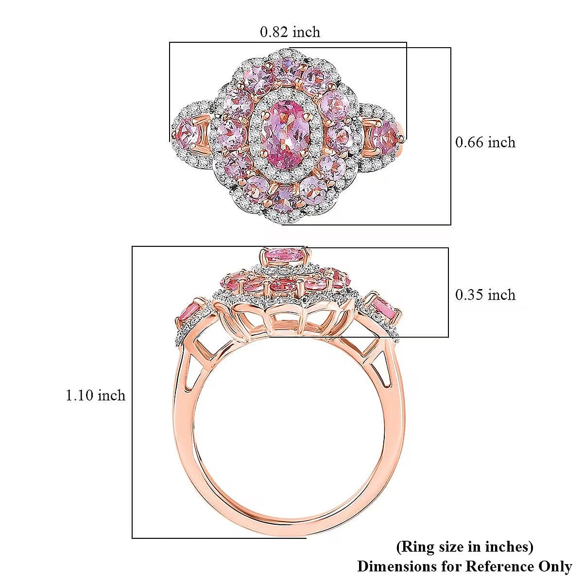D'Joy Narsipatnam Pink Spinel and Moissanite 2.20 ctw Royal Bloom Ring in 18K Vermeil Rose Gold Over Sterling Silver (Size 8.0) image number 6
