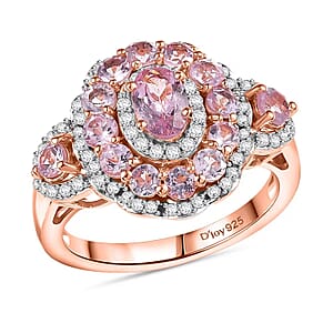 D'Joy Narsipatnam Pink Spinel and Moissanite 2.20 ctw Royal Bloom Ring in 18K Vermeil Rose Gold Over Sterling Silver (Size 9.0)