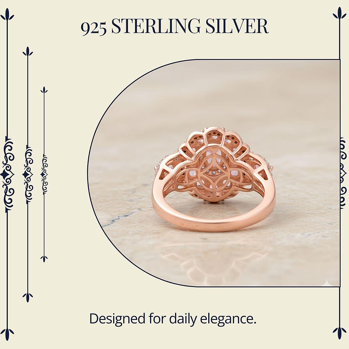 D'Joy Narsipatnam Pink Spinel and Moissanite 2.20 ctw Royal Bloom Ring in 18K Vermeil Rose Gold Over Sterling Silver (Size 9.0) image number 5