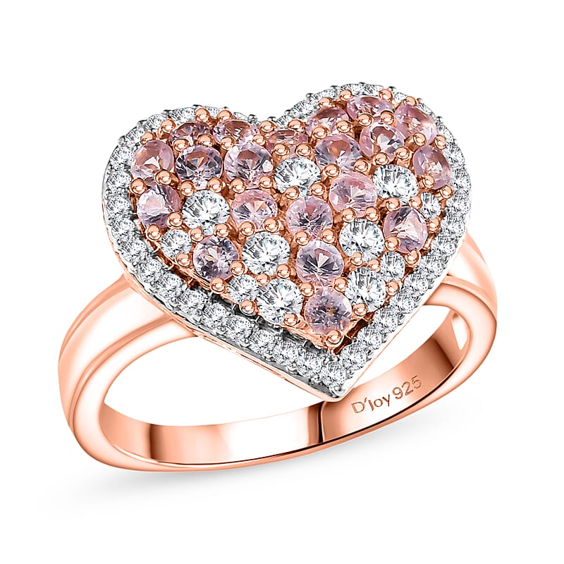 D'Joy Narsipatnam Pink Spinel and Moissanite 1.50 ctw Heart of Blush Ring in 18K Vermeil Rose Gold Over Sterling Silver (Size 10.0)