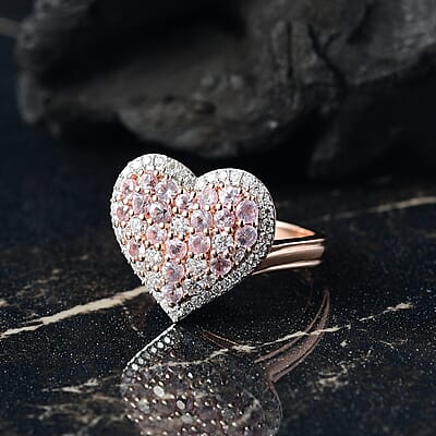D'Joy Narsipatnam Pink Spinel and Moissanite 1.50 ctw Heart of Blush Ring in 18K Vermeil Rose Gold Over Sterling Silver (Size 10.0)
