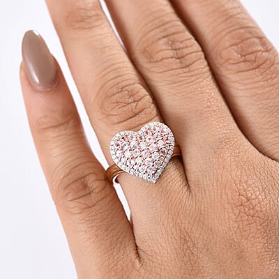 D'Joy Narsipatnam Pink Spinel and Moissanite 1.50 ctw Heart of Blush Ring in 18K Vermeil Rose Gold Over Sterling Silver (Size 10.0)