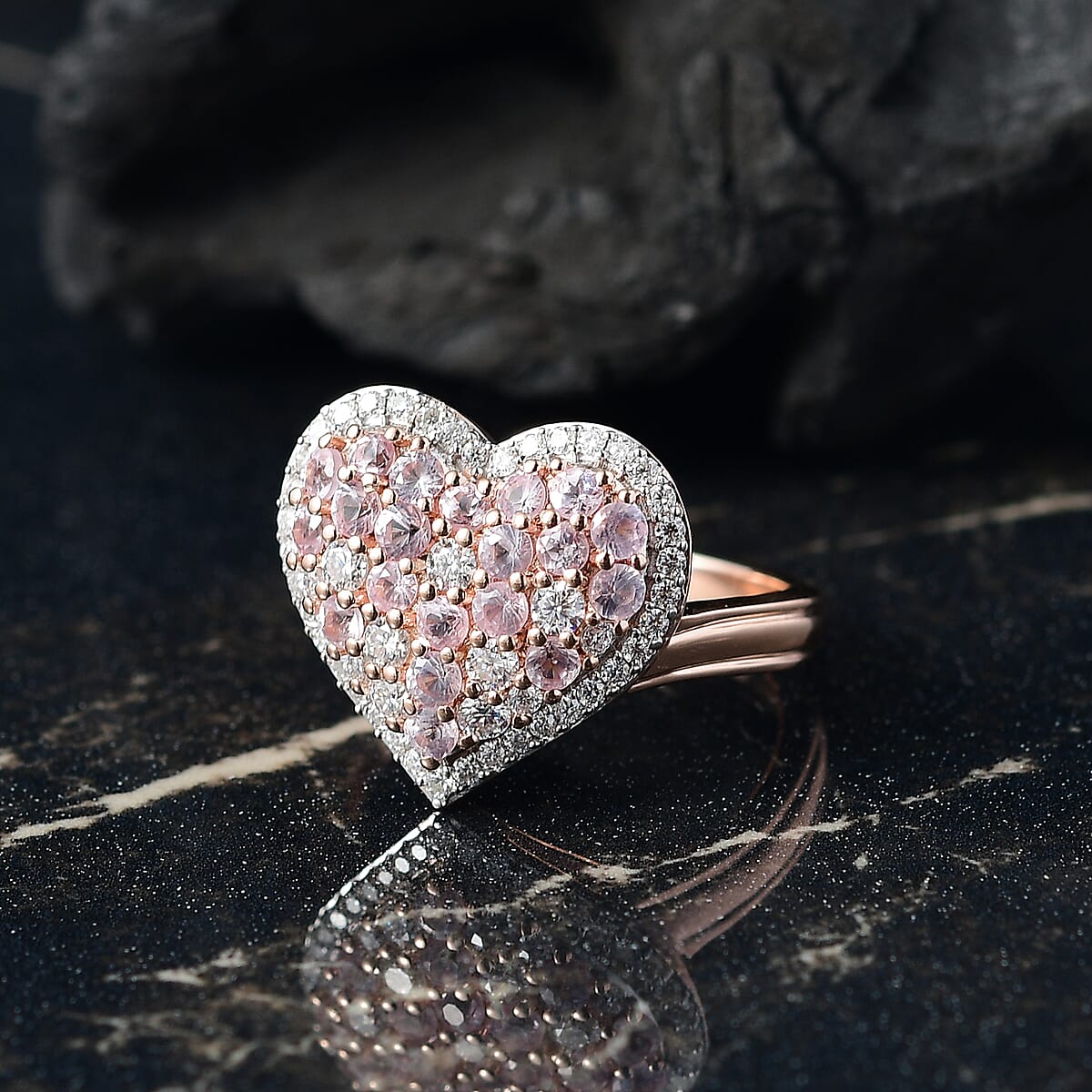 D'Joy Narsipatnam Pink Spinel and Moissanite 1.50 ctw Heart of Blush Ring in 18K Vermeil Rose Gold Over Sterling Silver (Size 5.0) image number 1