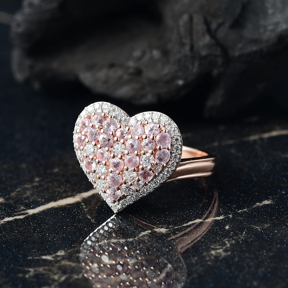 D'Joy Narsipatnam Pink Spinel and Moissanite 1.50 ctw Heart of Blush Ring in 18K Vermeil Rose Gold Over Sterling Silver (Size 7.0) image number 1