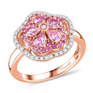 D'Joy Narsipatnam Pink Spinel and Multi Gemstone 1.30 ctw Blush Blossom Ring in 18K Vermeil Rose Gold Over Sterling Silver (Size 10.0)