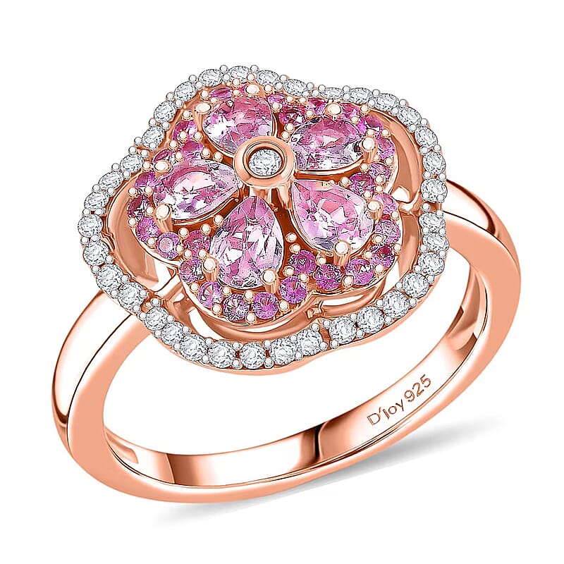 D'Joy Narsipatnam Pink Spinel and Multi Gemstone 1.30 ctw Blush Blossom Ring in 18K Vermeil Rose Gold Over Sterling Silver (Size 10.0)