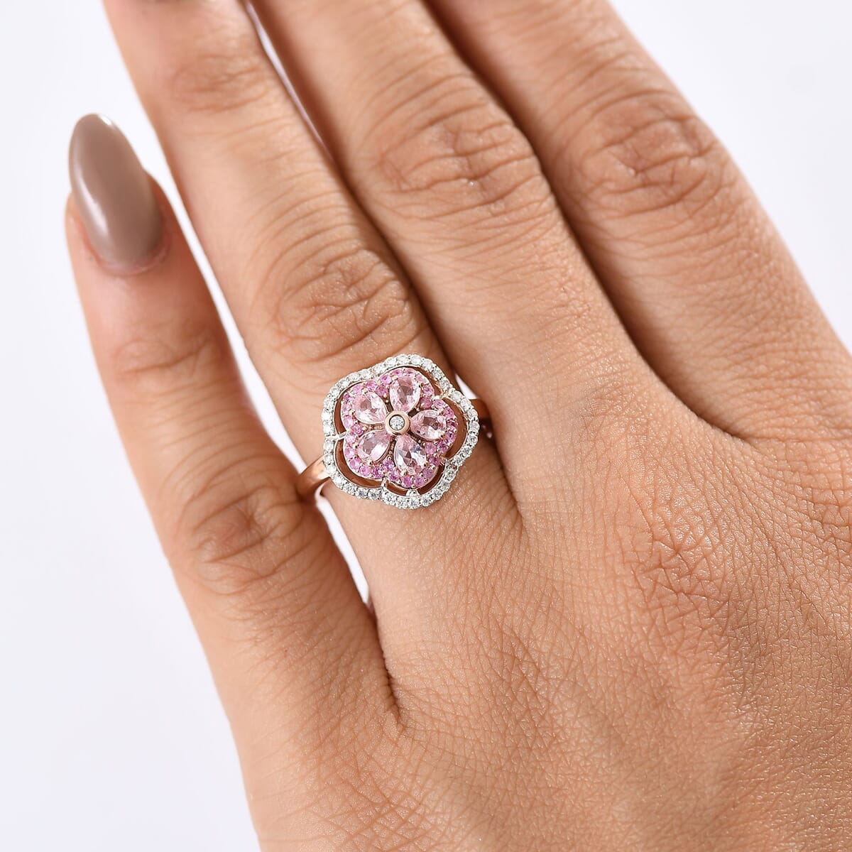 D'Joy Narsipatnam Pink Spinel and Multi Gemstone 1.30 ctw Blush Blossom Ring in 18K Vermeil Rose Gold Over Sterling Silver (Size 10.0) image number 2
