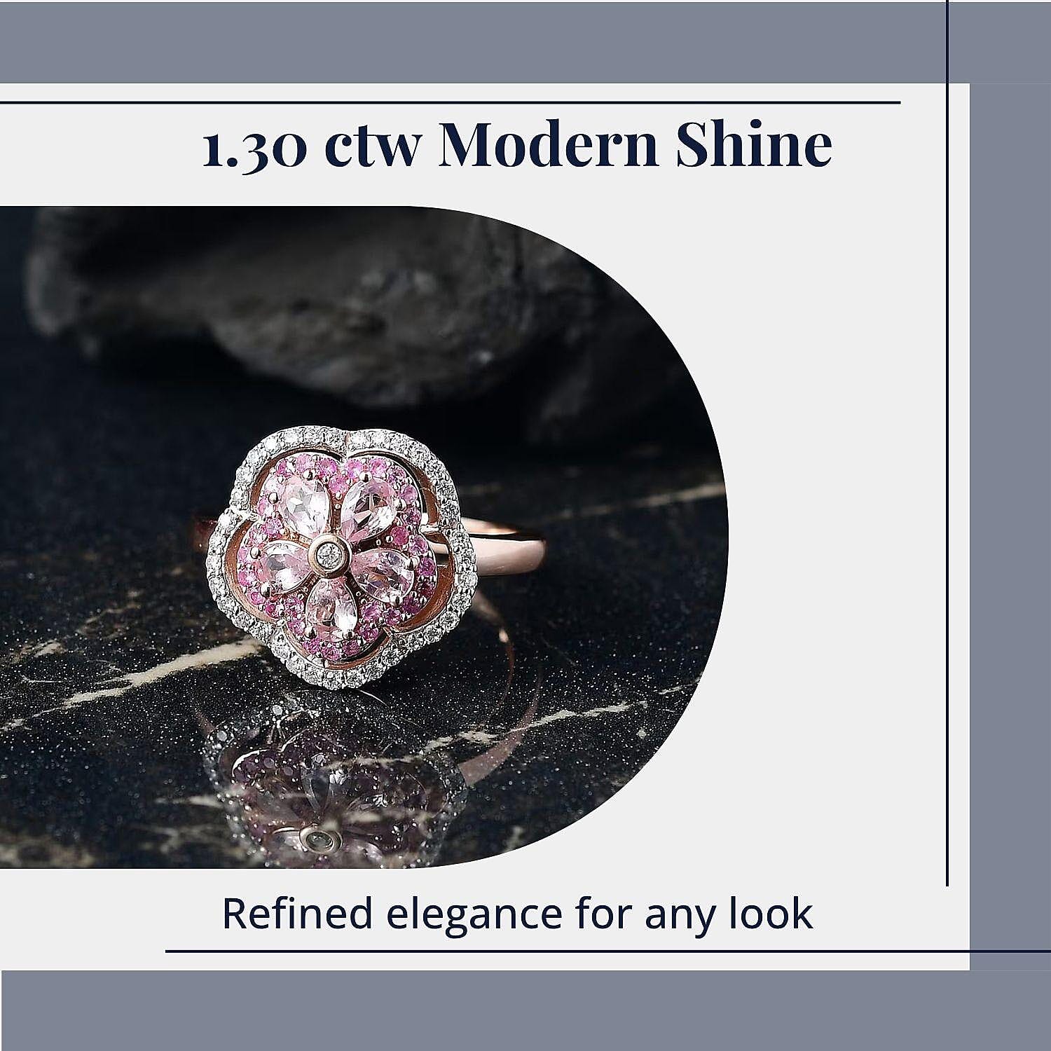 D'Joy Narsipatnam Pink Spinel and Multi Gemstone 1.30 ctw Blush Blossom Ring in 18K Vermeil Rose Gold Over Sterling Silver (Size 10.0)