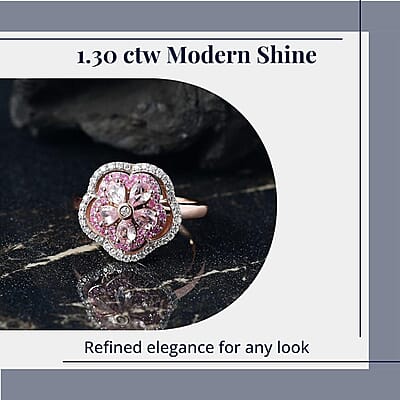 D'Joy Narsipatnam Pink Spinel and Multi Gemstone 1.30 ctw Blush Blossom Ring in 18K Vermeil Rose Gold Over Sterling Silver (Size 10.0)