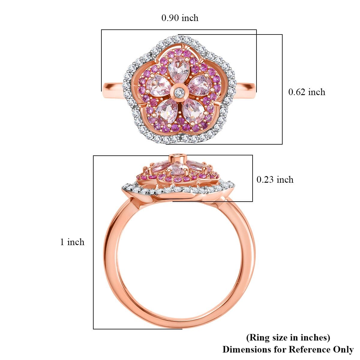D'Joy Narsipatnam Pink Spinel and Multi Gemstone 1.30 ctw Blush Blossom Ring in 18K Vermeil Rose Gold Over Sterling Silver (Size 10.0) image number 5
