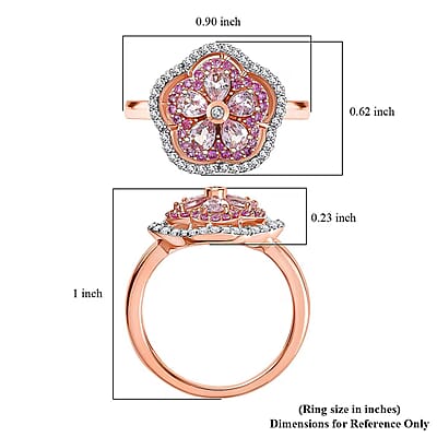 D'Joy Narsipatnam Pink Spinel and Multi Gemstone 1.30 ctw Blush Blossom Ring in 18K Vermeil Rose Gold Over Sterling Silver (Size 10.0)