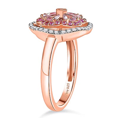 D'Joy Narsipatnam Pink Spinel and Multi Gemstone 1.30 ctw Blush Blossom Ring in 18K Vermeil Rose Gold Over Sterling Silver (Size 10.0)