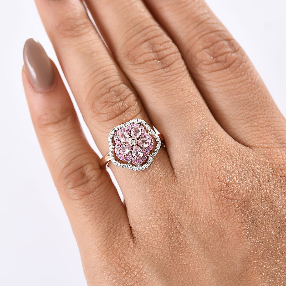 D'Joy Narsipatnam Pink Spinel and Multi Gemstone 1.30 ctw Blush Blossom Ring in 18K Vermeil Rose Gold Over Sterling Silver (Size 8.0) image number 2