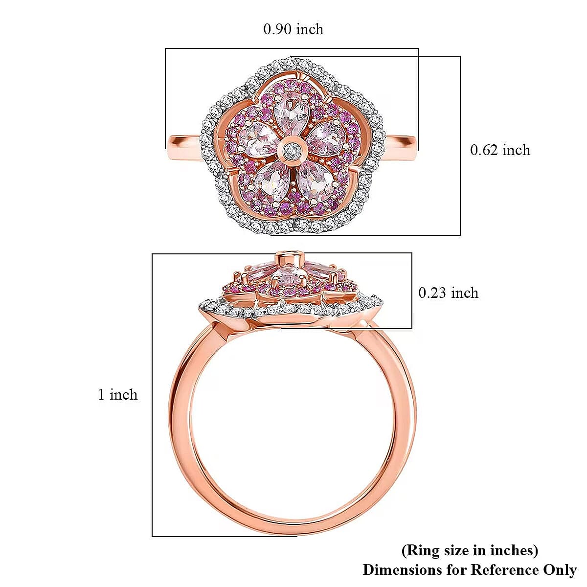 D'Joy Narsipatnam Pink Spinel and Multi Gemstone 1.30 ctw Blush Blossom Ring in 18K Vermeil Rose Gold Over Sterling Silver (Size 8.0) image number 6