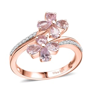 D'Joy Narsipatnam Pink Spinel and White Zircon 1.45 ctw Clover Ring in 18K Vermeil Rose Gold Over Sterling Silver (Size 10.0)