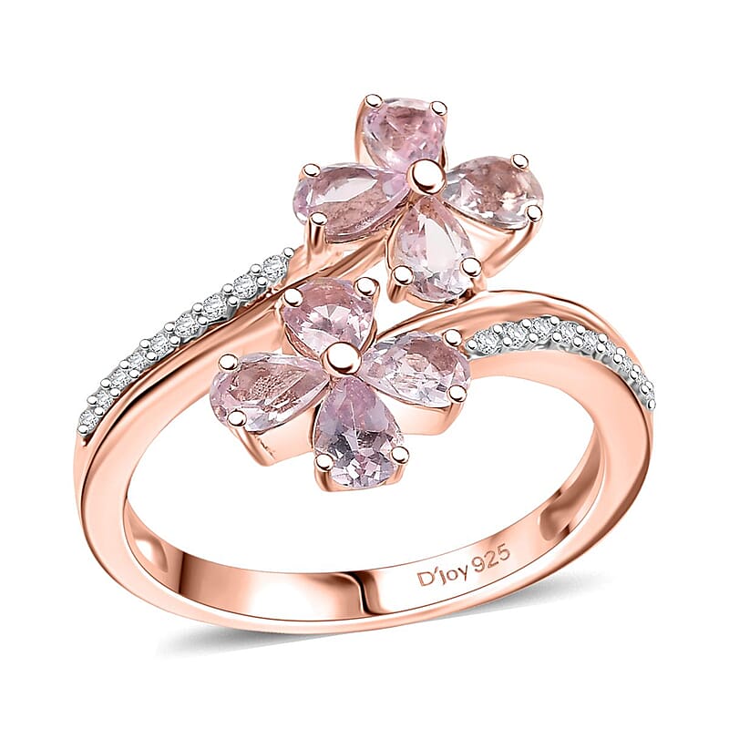 D'Joy Narsipatnam Pink Spinel and White Zircon 1.45 ctw Clover Ring in 18K Vermeil Rose Gold Over Sterling Silver (Size 10.0)