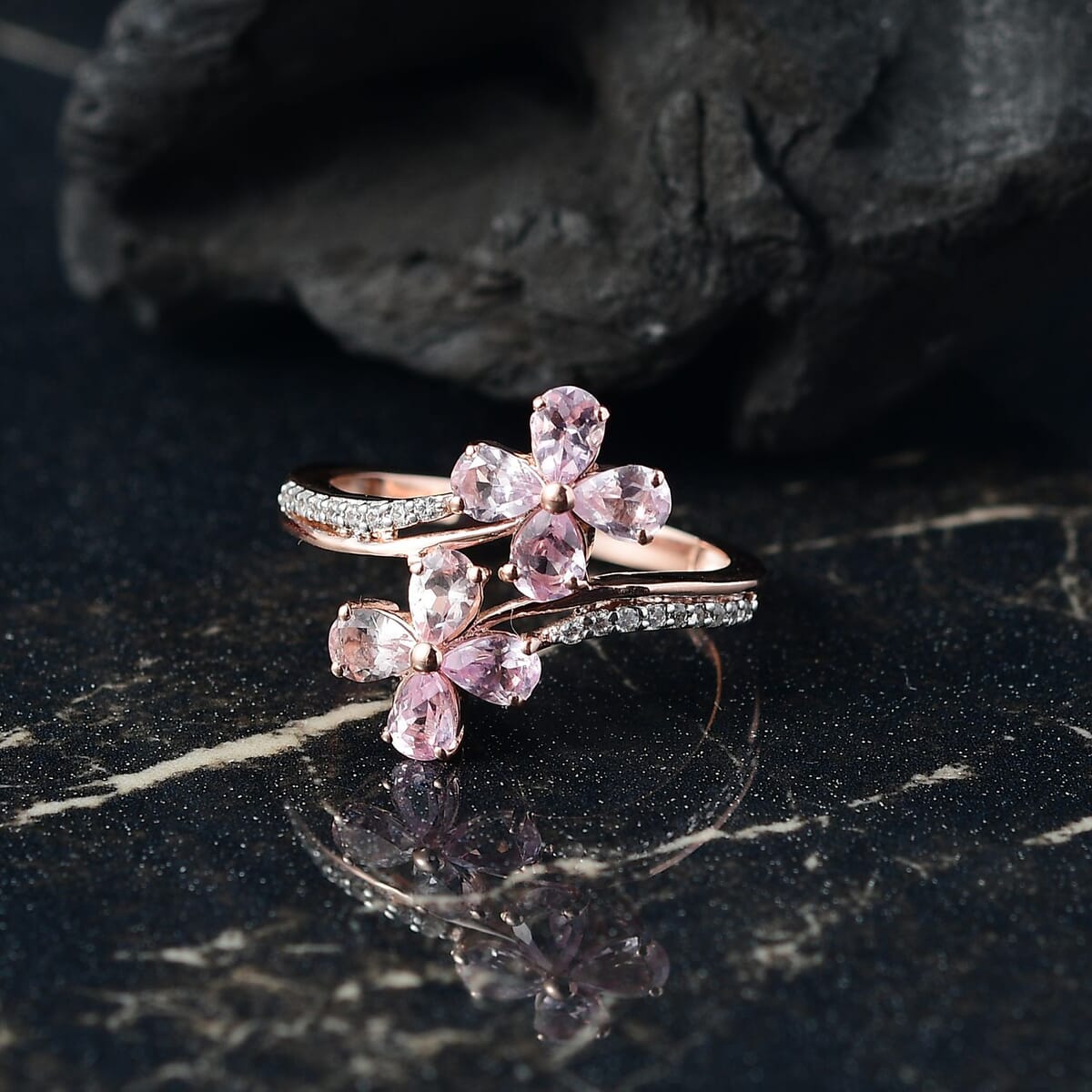 D'Joy Narsipatnam Pink Spinel and White Zircon 1.45 ctw Clover Ring in 18K Vermeil Rose Gold Over Sterling Silver (Size 10.0) image number 1