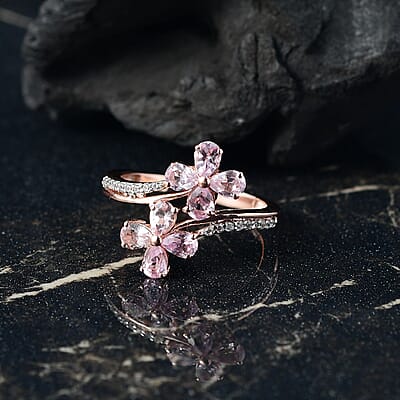 D'Joy Narsipatnam Pink Spinel and White Zircon 1.45 ctw Clover Ring in 18K Vermeil Rose Gold Over Sterling Silver (Size 10.0)