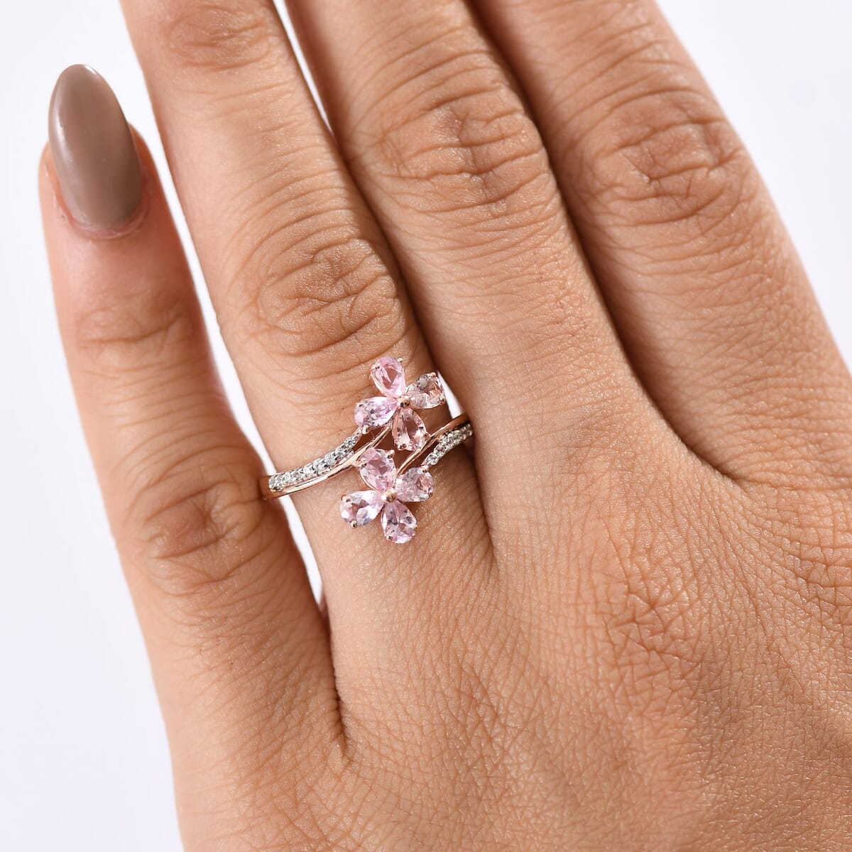 D'Joy Narsipatnam Pink Spinel and White Zircon 1.45 ctw Clover Ring in 18K Vermeil Rose Gold Over Sterling Silver (Size 10.0) image number 2